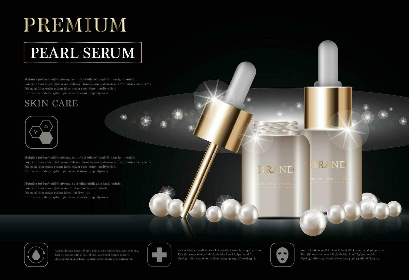 hydratant faciale sérum pour annuel vente ou Festival vente. blanc perle et or crème masque bouteille isolé sur d'or lumière Contexte. gracieux cosmétique les publicités, illustration. vecteur