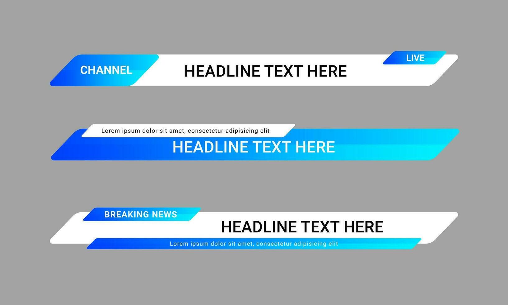ensemble de modèles de bannières du tiers inférieur d'actualités diffusées pour les chaînes de télévision, de vidéo et de médias. vecteur de conception de mise en page de barre de titre futuriste