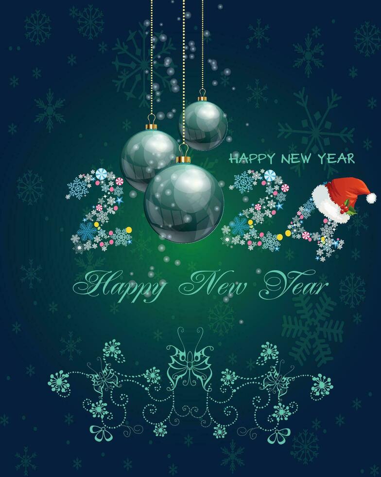 content Nouveau année 2024 et joyeux Noël. blanc flocon de neige conception élément. vert Contexte vecteur