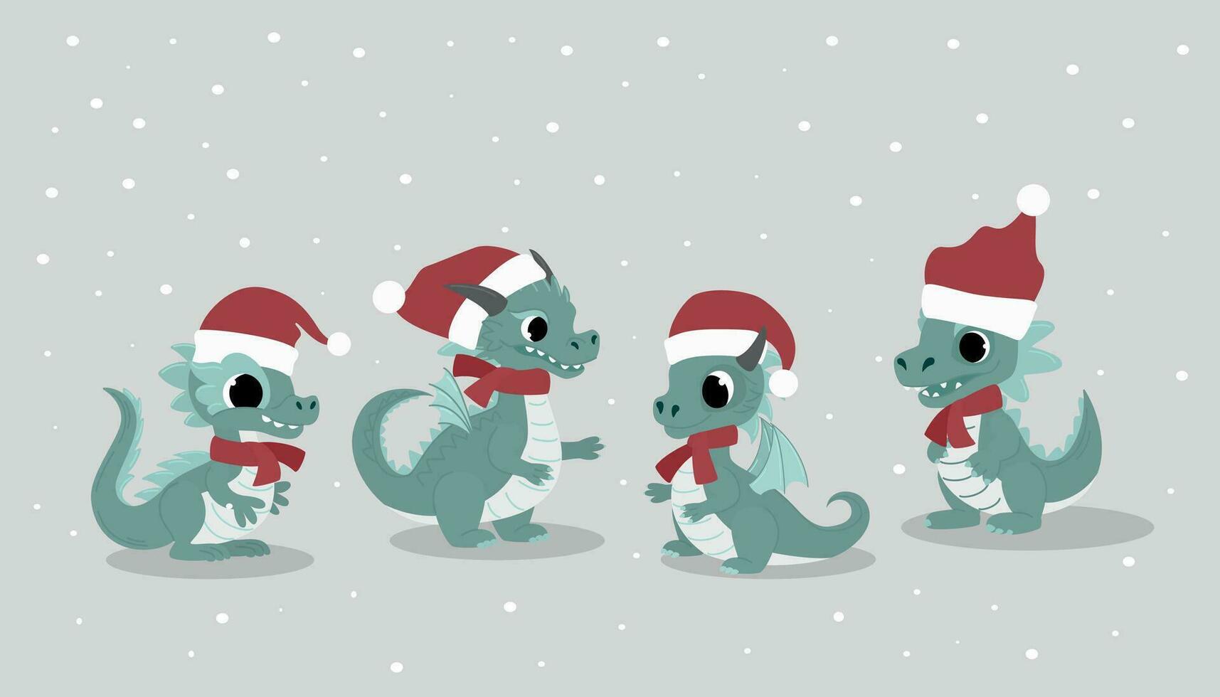 ensemble dragons dans Père Noël claus Chapeaux. mignonne enfants personnages. vecteur illustration.