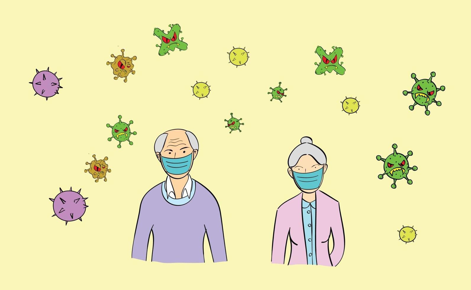 le vieil homme et la femme portent un masque qui protège contre le coronavirus vecteur