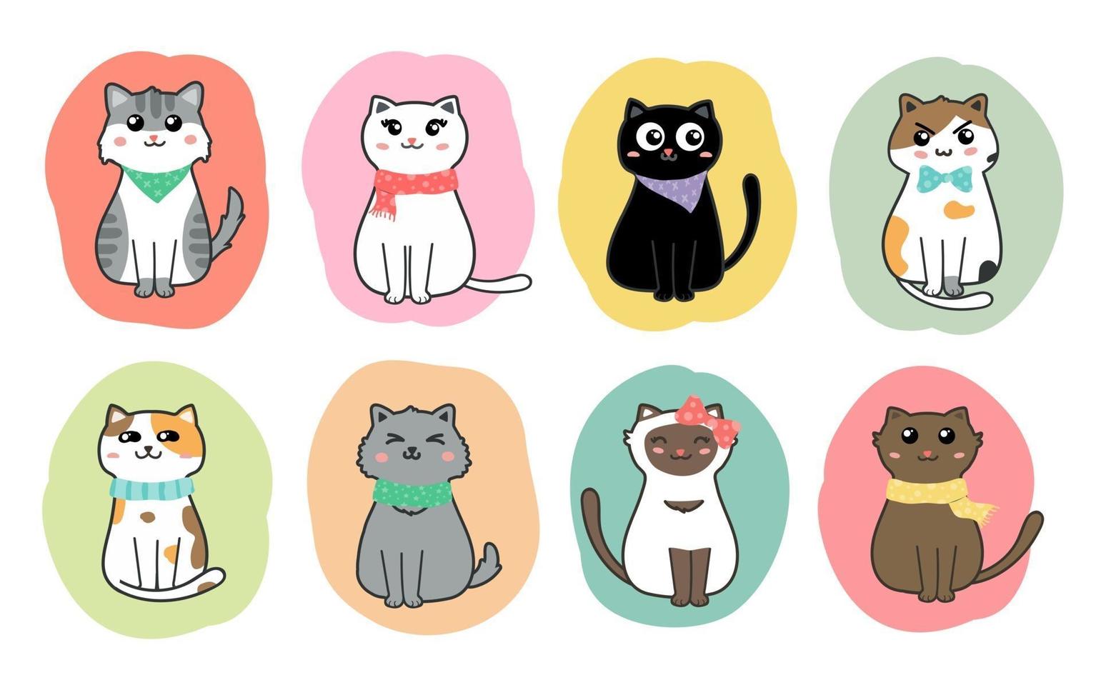 vecteur de jeu de dessin animé de chats mignons