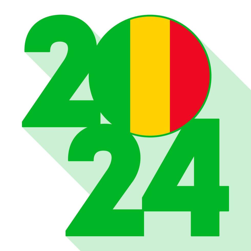 content Nouveau année 2024, longue ombre bannière avec mali drapeau à l'intérieur. vecteur illustration.