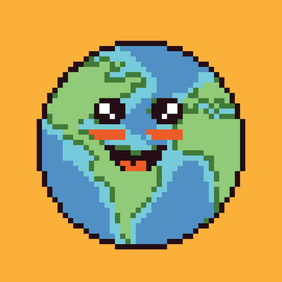 souriant Terre émoticône pixel art vecteur
