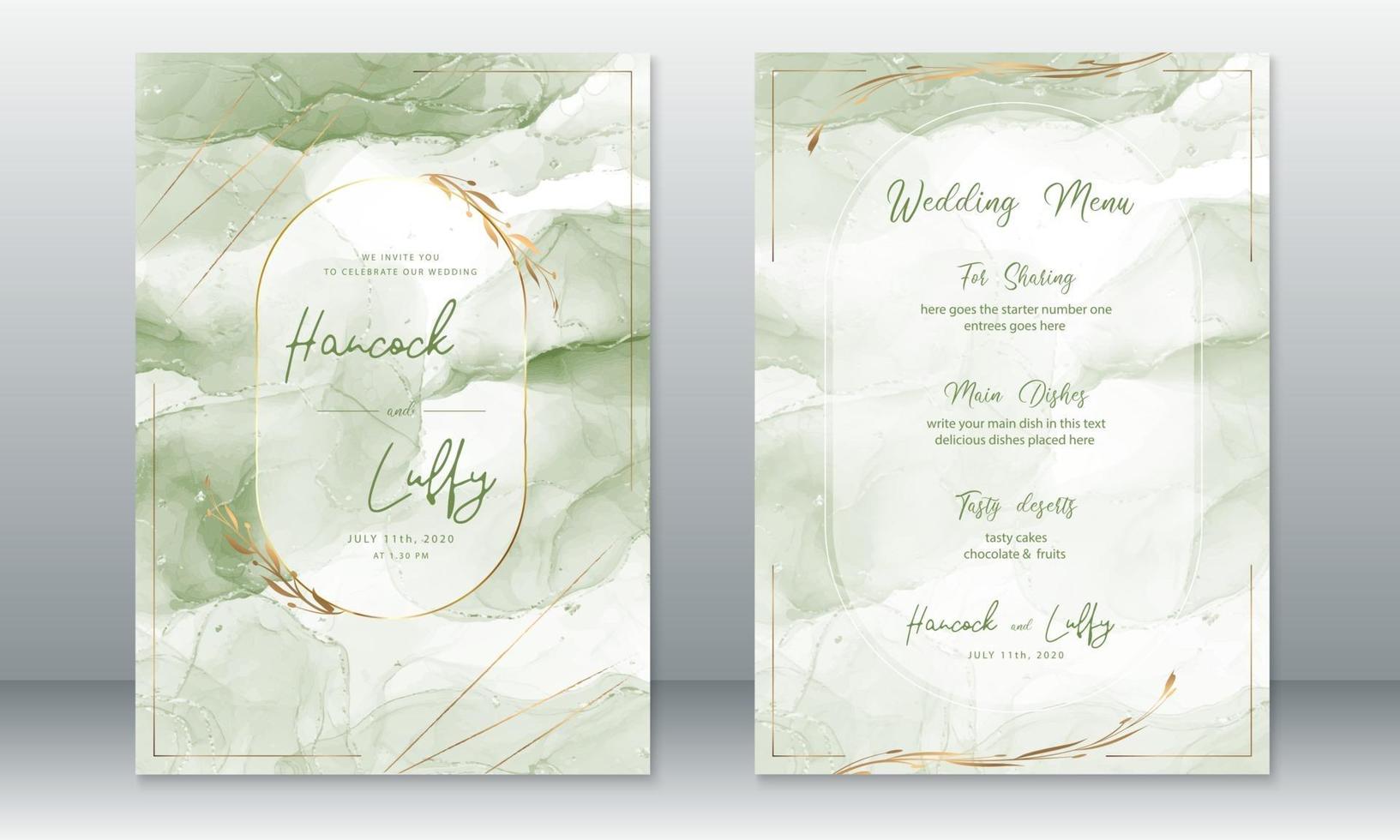 modèle de carte d'invitation de mariage élégant de texture de marbre vert vecteur