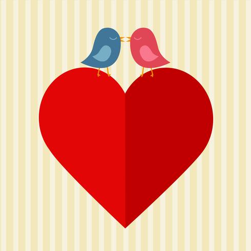 Coeur rouge et deux oiseaux vecteur