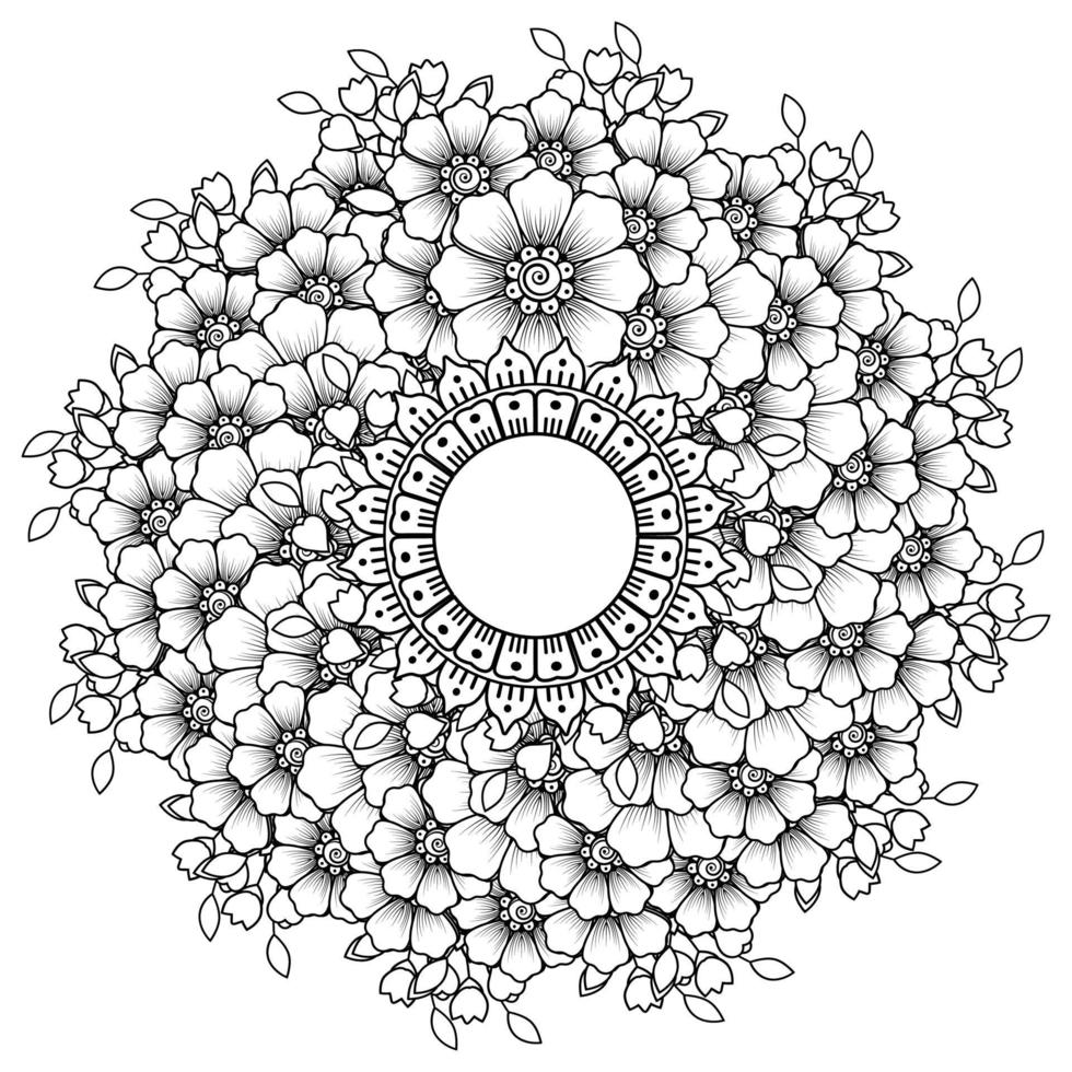 motif circulaire en forme de mandala avec fleur pour henné, tatouage. vecteur