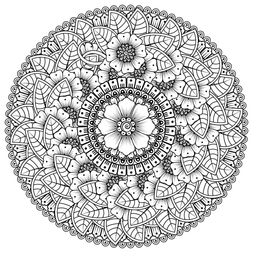 motif circulaire en forme de mandala avec fleur pour henné, tatouage. vecteur