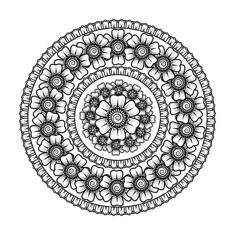 motif circulaire en forme de mandala avec fleur pour henné, tatouage. vecteur