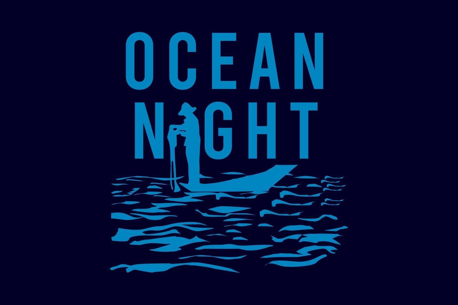 conception rétro de silhouette de nuit de l'océan vecteur