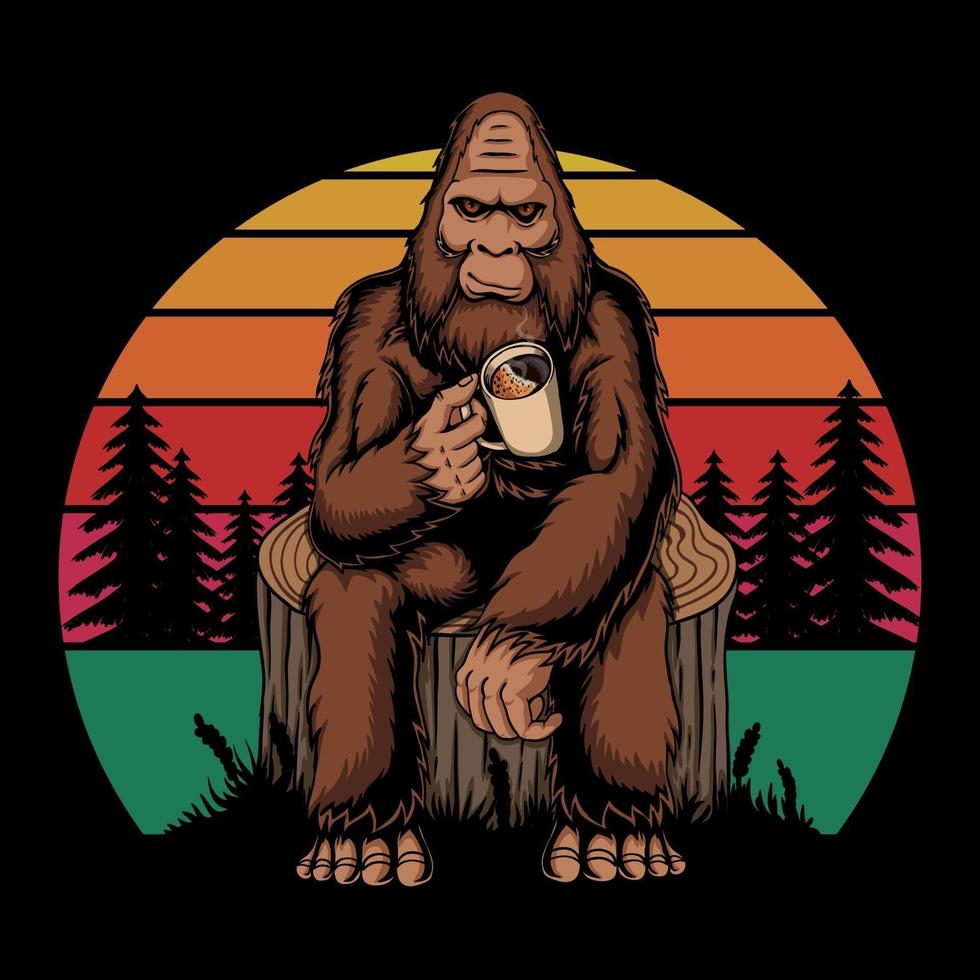 grand primate relaxant avec café retro vector illustration