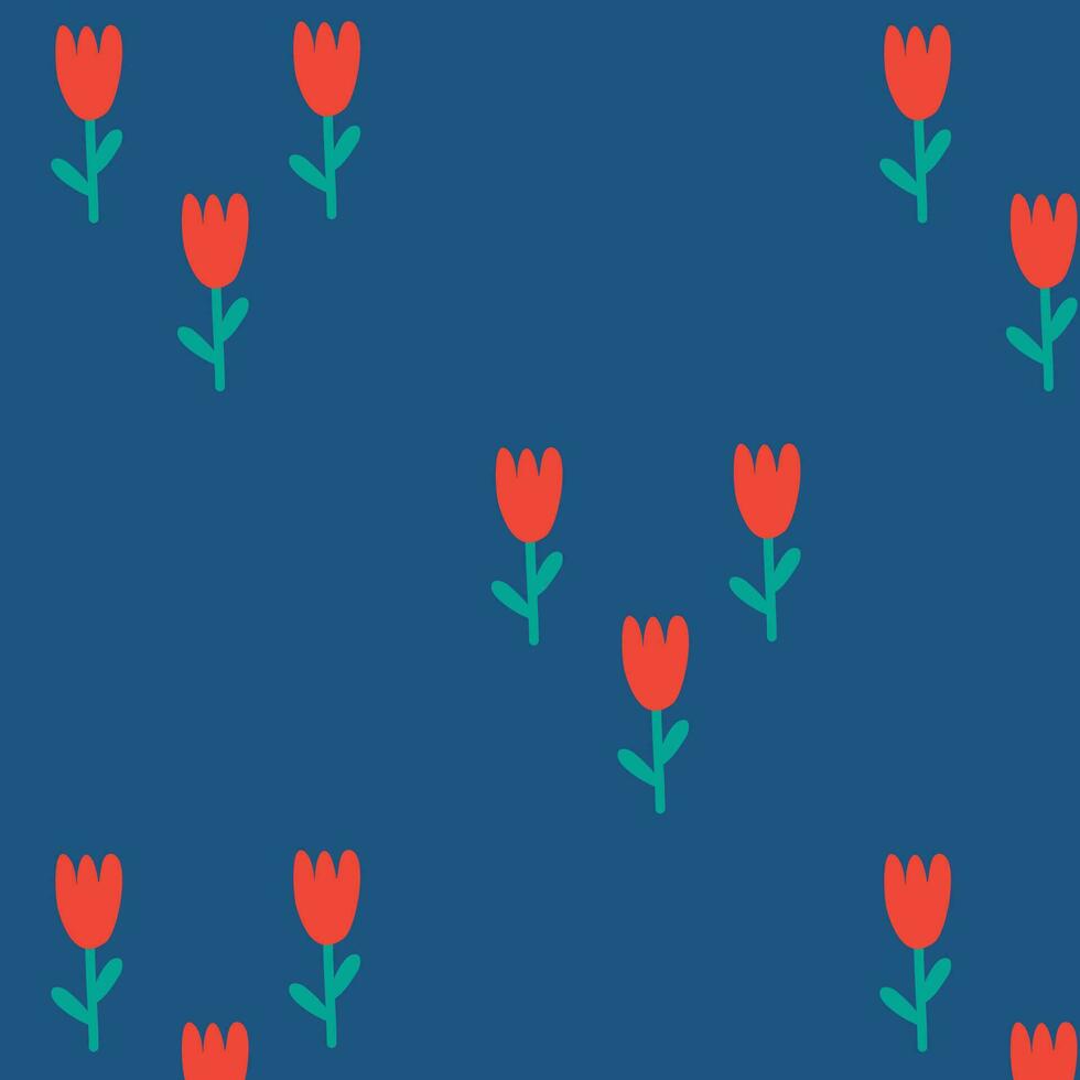 rouge fleurs isolé sur bleu Contexte. main tiré tulipe floral sans couture modèle vecteur illustration.