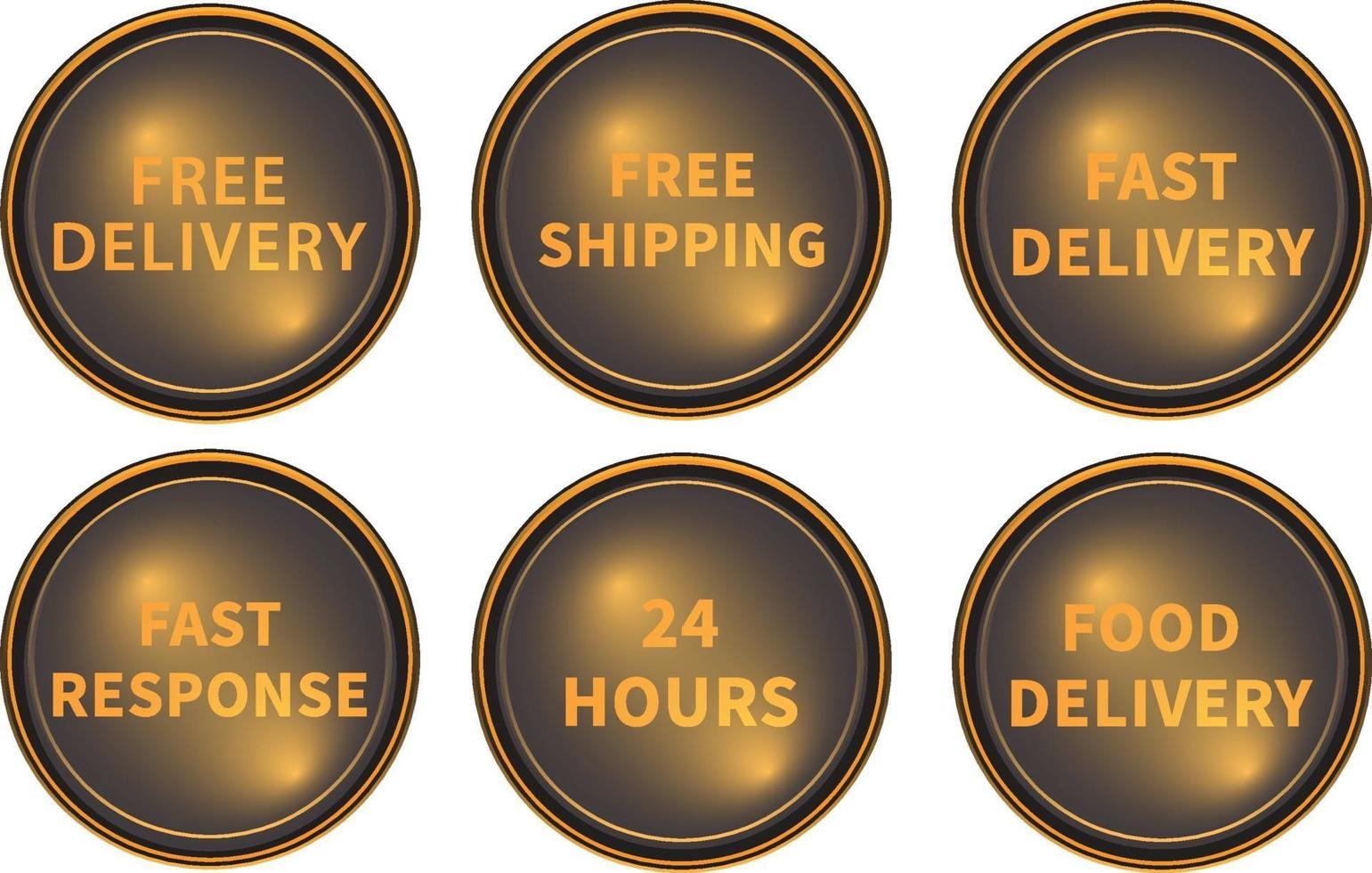 les icônes définissent des boutons de livraison gratuits avec une couleur dorée vecteur