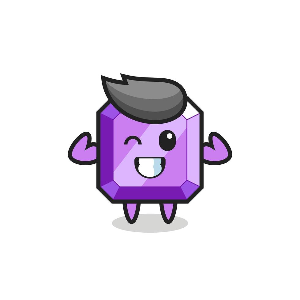 le personnage musclé de pierres précieuses violettes pose en montrant ses muscles vecteur