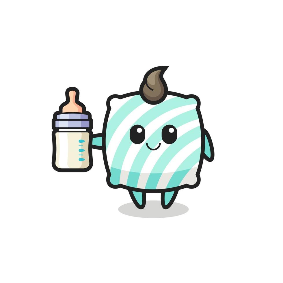 personnage de dessin animé d'oreiller de bébé avec une bouteille de lait vecteur