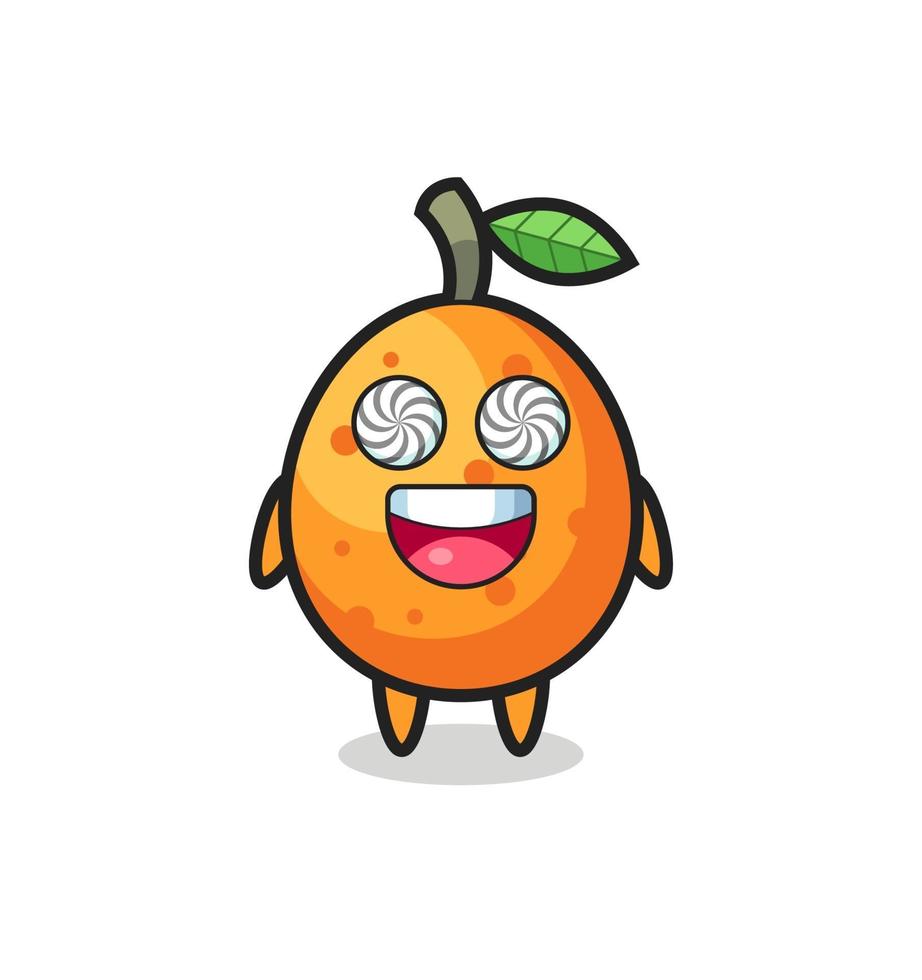 personnage kumquat mignon avec des yeux hypnotisés vecteur