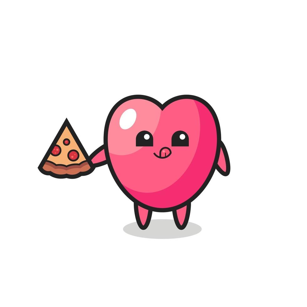 dessin animé mignon de symbole de coeur mangeant la pizza vecteur