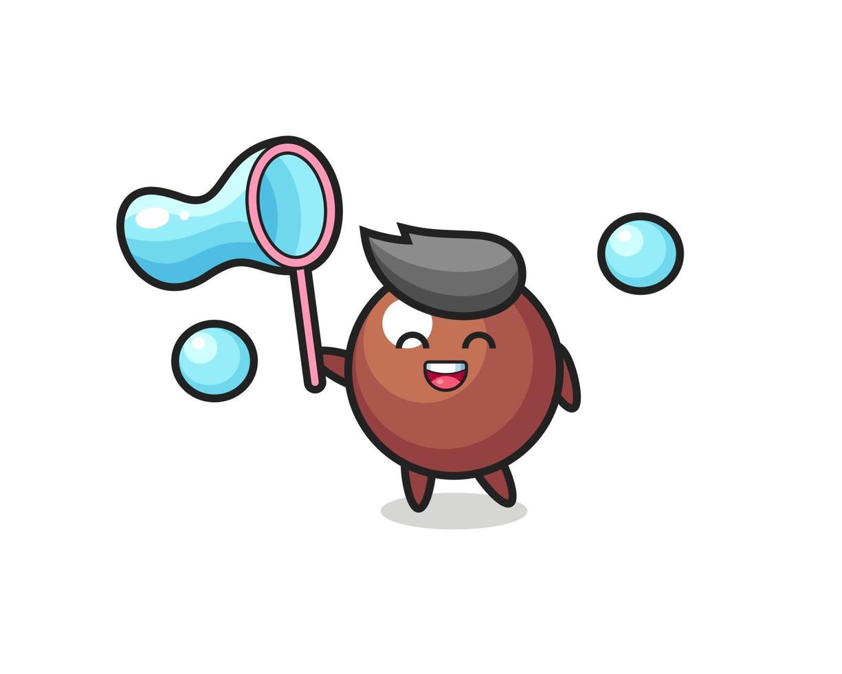 dessin animé heureux de boule de chocolat jouant la bulle de savon vecteur