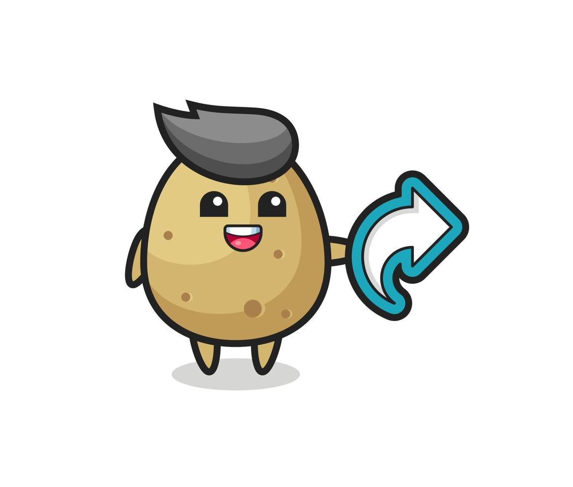 pomme de terre mignonne tenir le symbole de partage de médias sociaux vecteur
