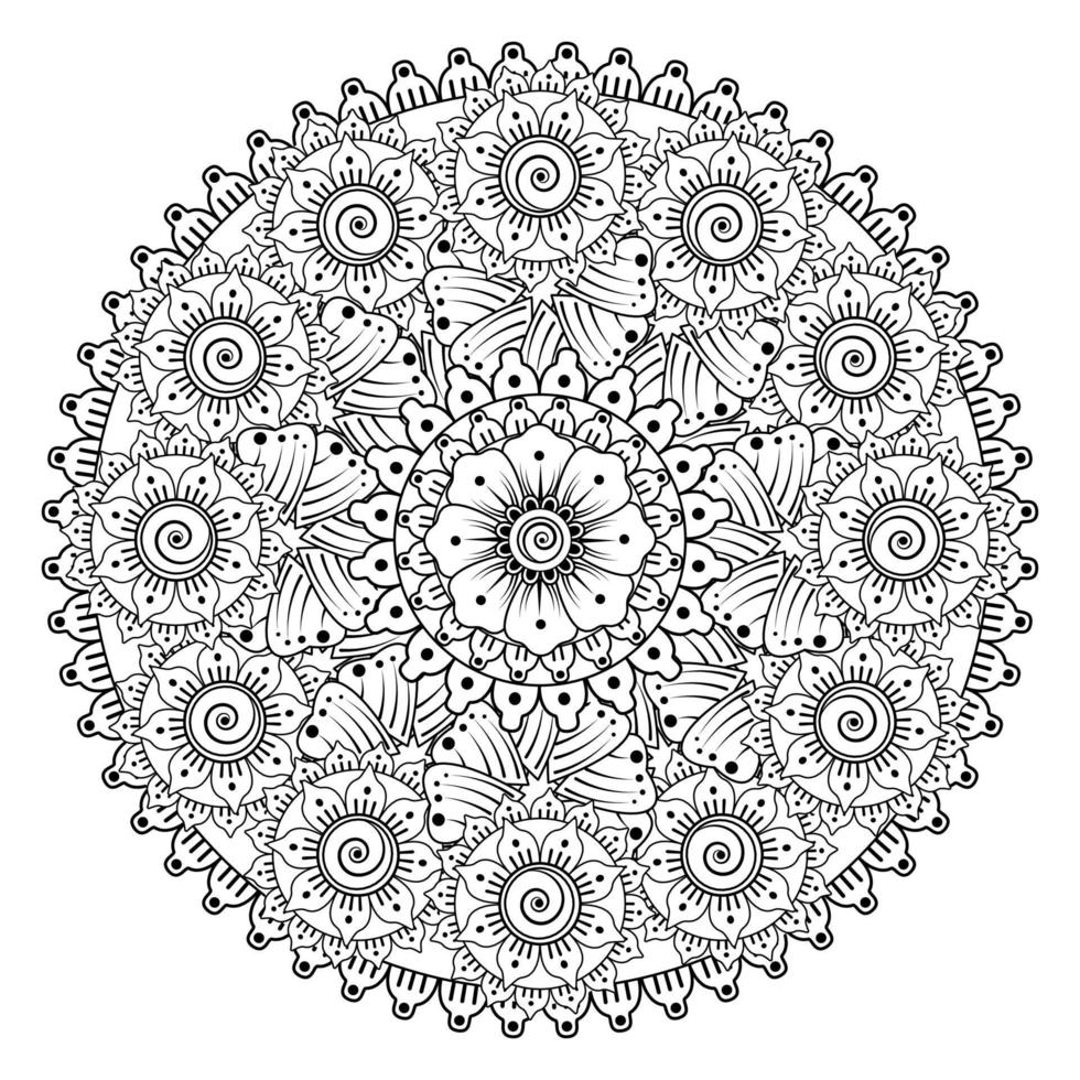 motif circulaire en forme de mandala avec fleur de mehndi vecteur