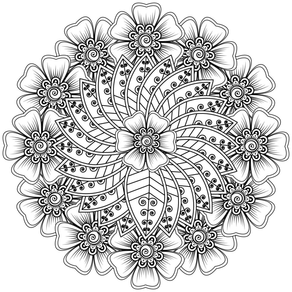 motif circulaire en forme de mandala avec fleur pour henné vecteur