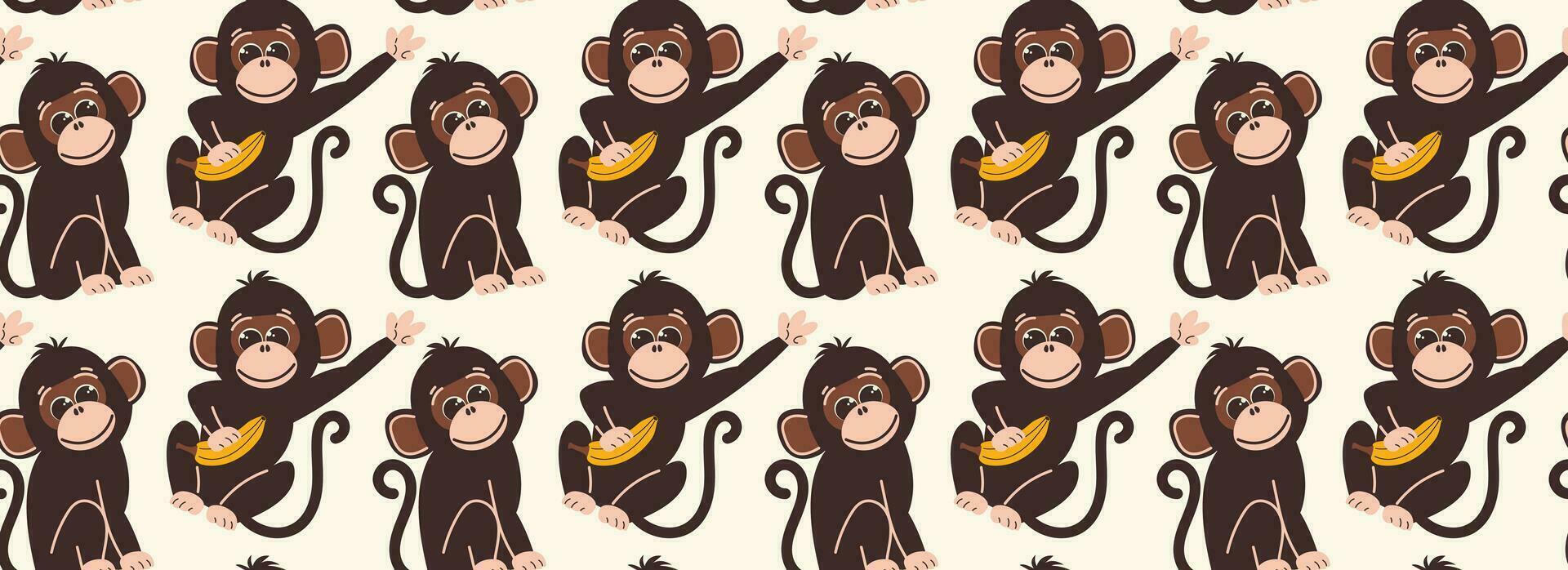 sans couture modèle avec singes dans plat style. vecteur Contexte avec mignonne singe personnages avec banane dans main.