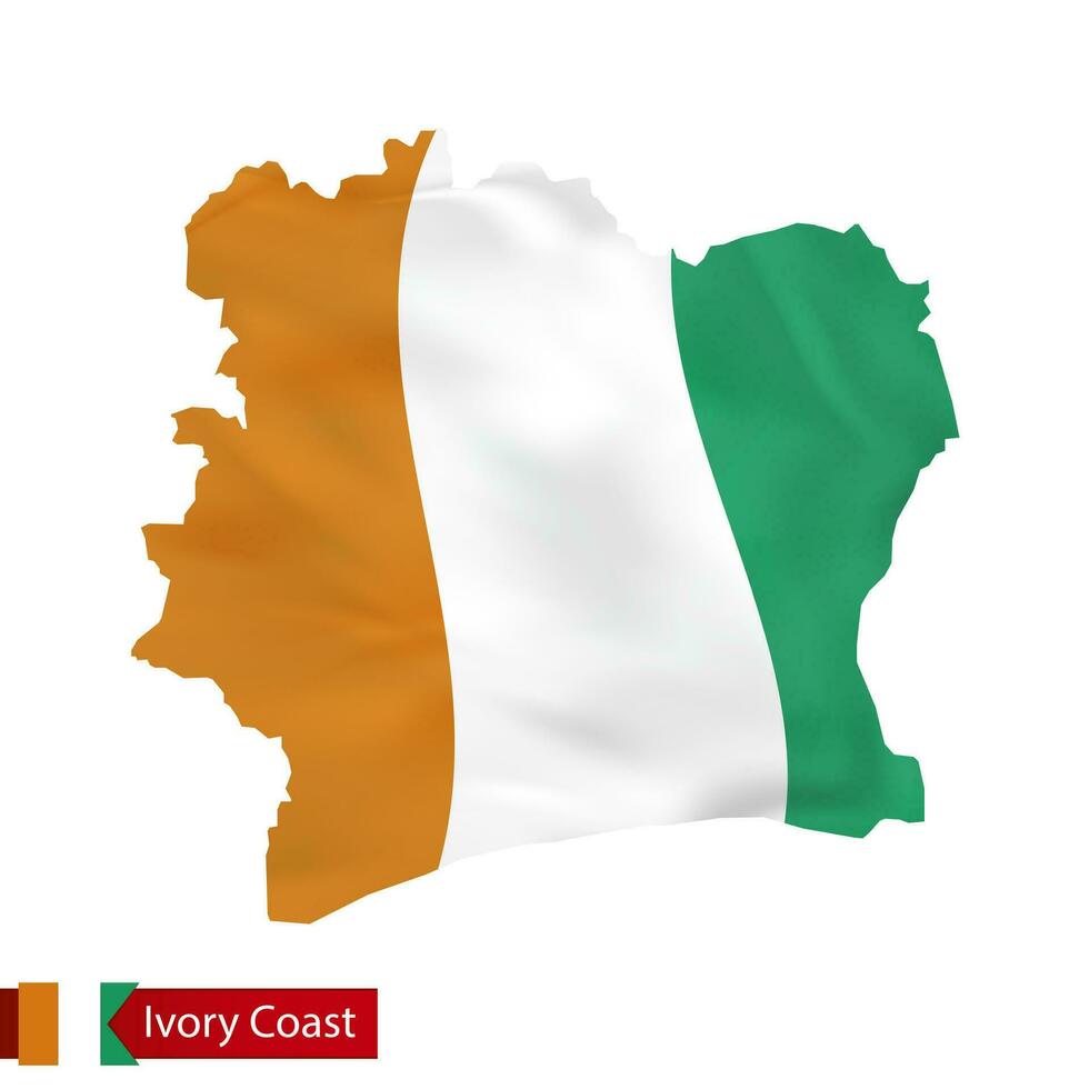 Ivoire côte carte avec agitant drapeau de pays. vecteur