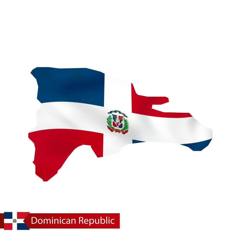 dominicain république carte avec agitant drapeau de pays. vecteur