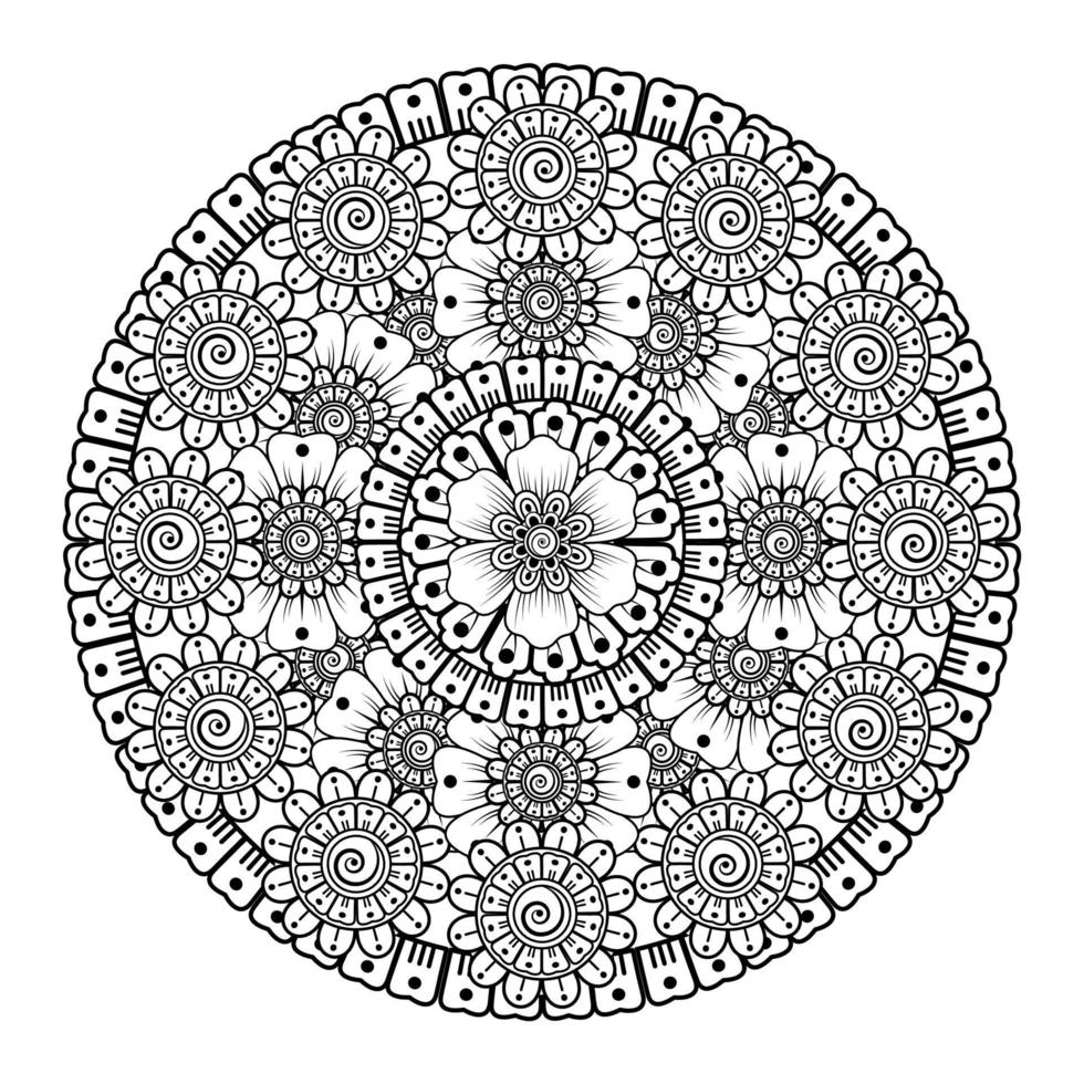 motif circulaire en forme de mandala avec fleur pour henné vecteur