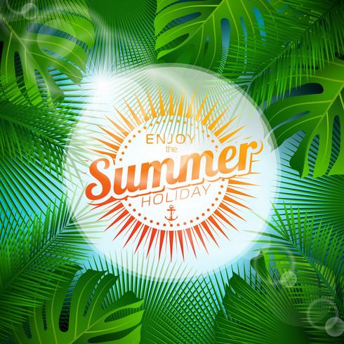 Vector Profitez de l&#39;illustration typographique de vacances d&#39;été avec des plantes tropicales et du soleil