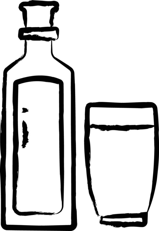 Gin verre et bouteille main tiré vecteur illustration