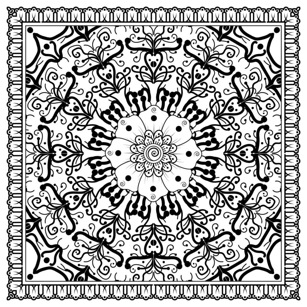 esquisser le motif de fleurs carrées dans le style mehndi pour la page du livre de coloriage vecteur