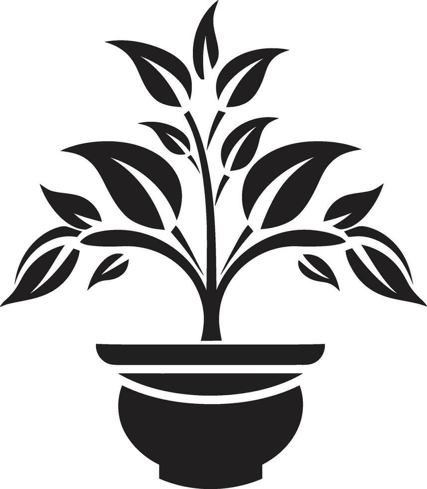 Urbain croissance dans noir iconique plante pot icône de sérénité minimaliste pot logo vecteur