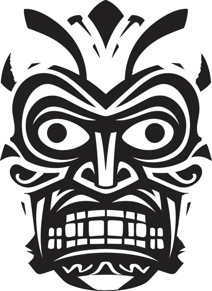 complexe tiki totem iconique monochromatique vecteur emblème tribal tradition noir tiki masque logo silhouette