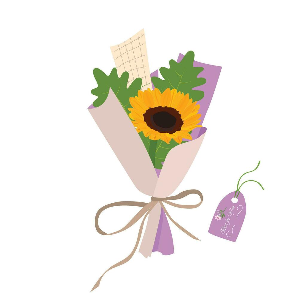 bouquet de tournesol. tournesol bouquet vecteur illustration. été fleur. floral bouquet enveloppé dans cadeau papier. cadeau pour spécial jour, fête journée comme anniversaire, prof jour, femmes journée.