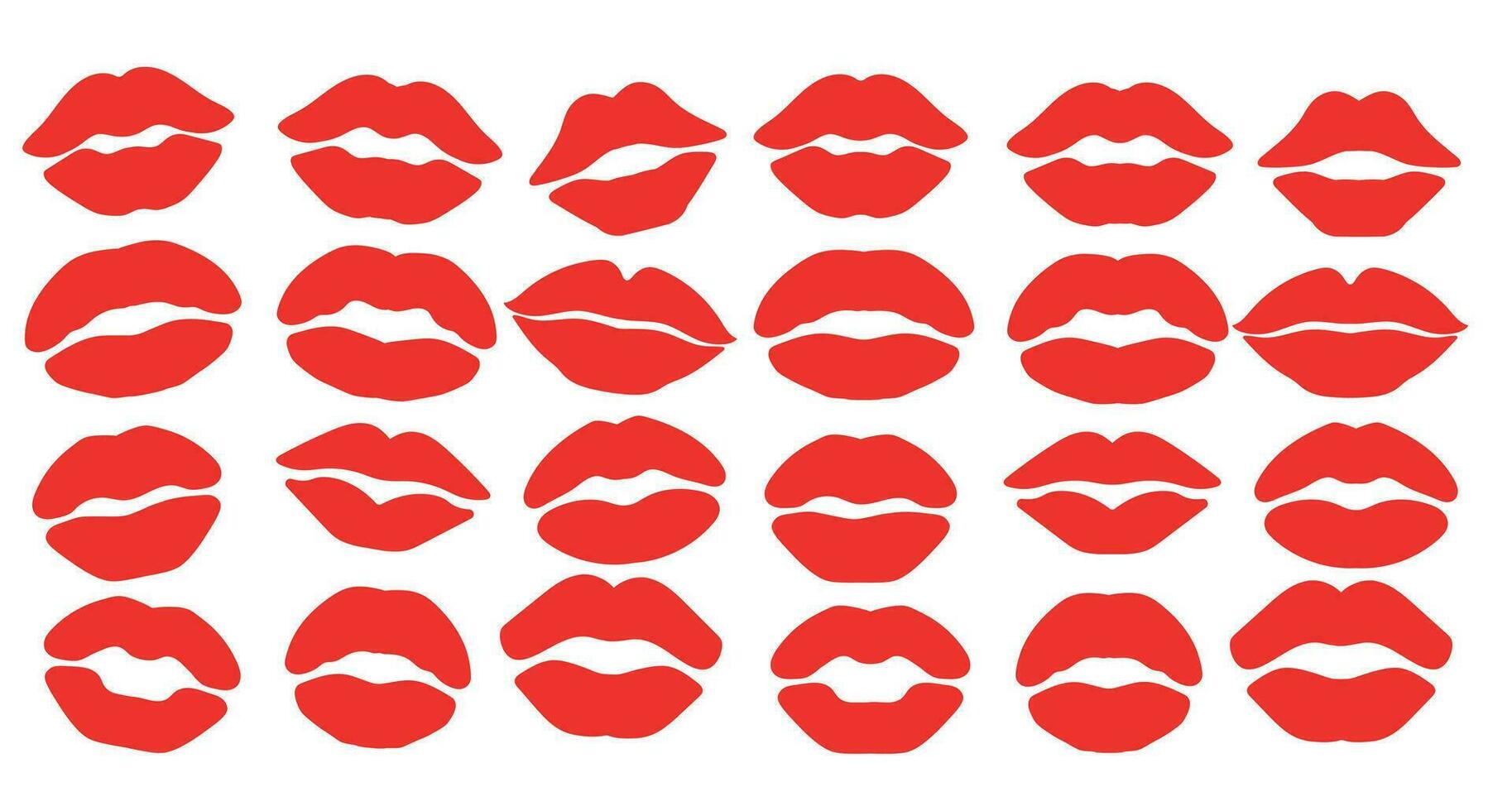 ensemble de lèvre impressions dans rouge baisers sur une blanc Contexte. vecteur illustration dans plat style