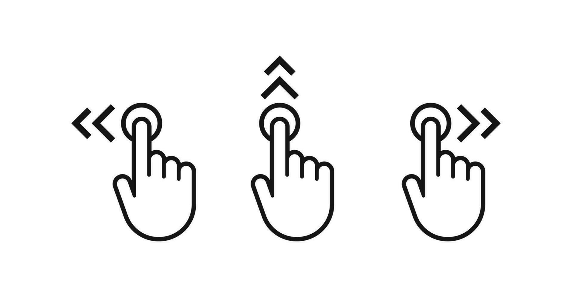 glisser à la gauche droite en haut icône ensemble. doigt toucher écran gestes vecteur. main doigt gauche, droite, en haut icône. vecteur
