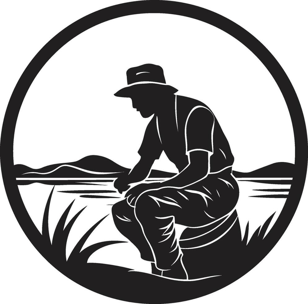 pêcheur logo avec rivière Contexte couler et changement pêcheur logo avec Montagne Contexte force et détermination vecteur