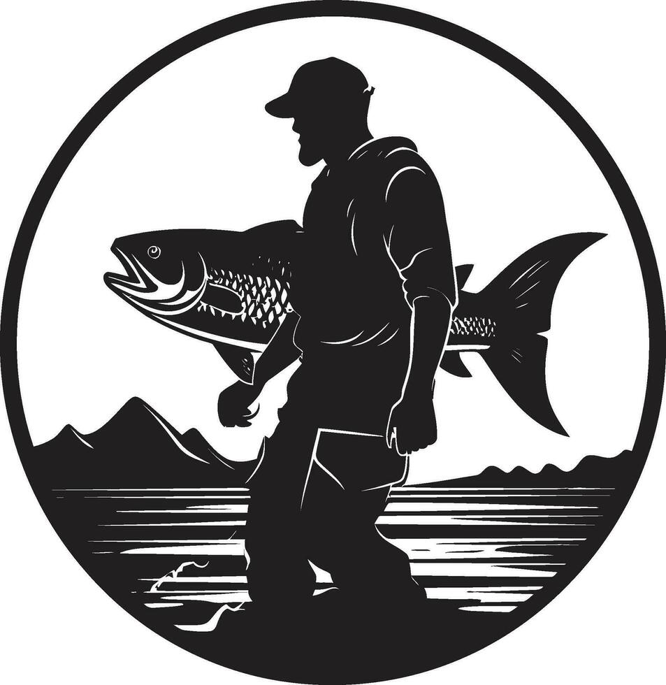 pêcheur logo avec contour Facile et élégant pêcheur logo avec solide Couleur audacieux et percutant vecteur