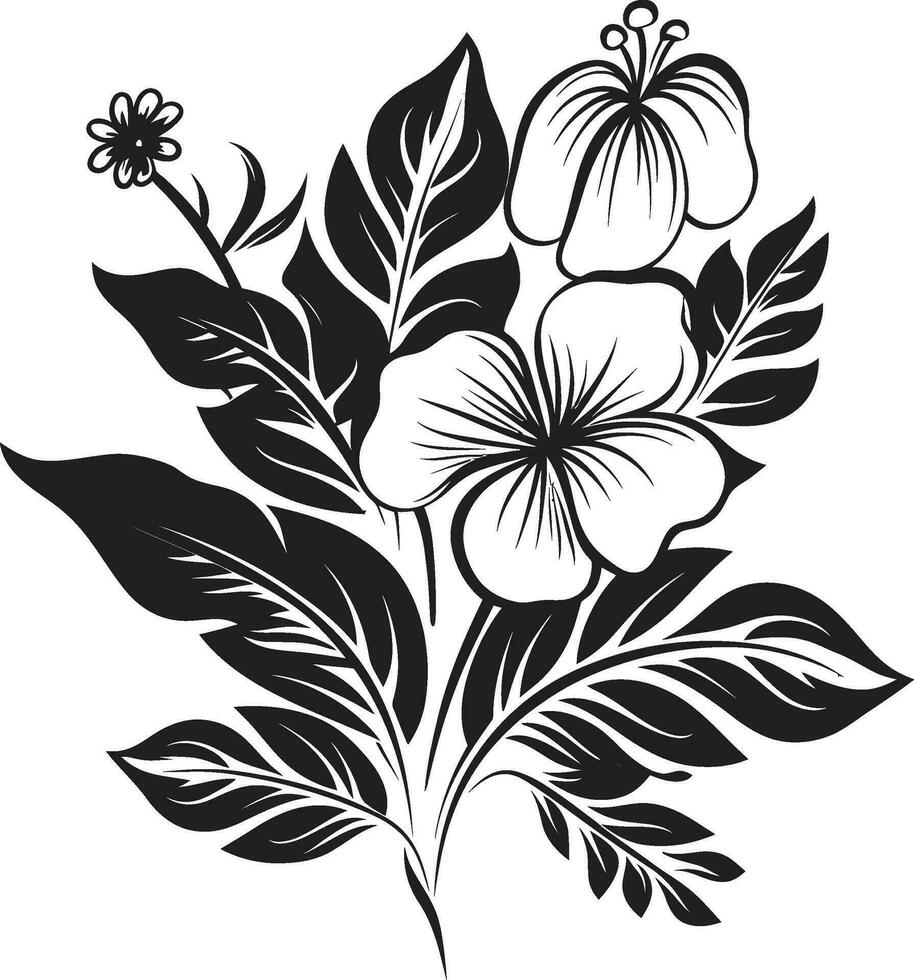 exquis île art floral conception dans noir vecteur botanique paradis noir logo avec tropical fleurs