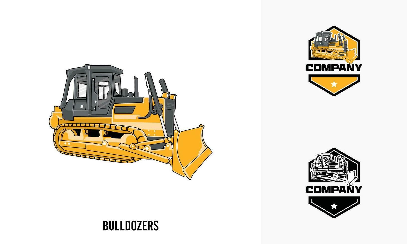 bulldozer lourd équipement illustration, excavatrice lourd équipement logo badge modèle vecteur