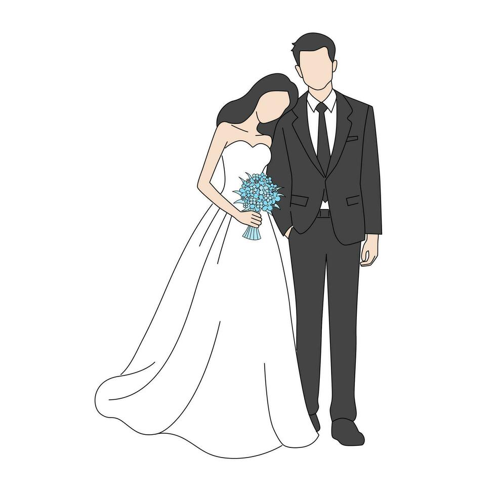 content mariage la mariée et jeune marié à mariage cérémonie. magnifique mariage couple dans mariage vêtements , couple avec beauté mariage bouquet vecteur illustration