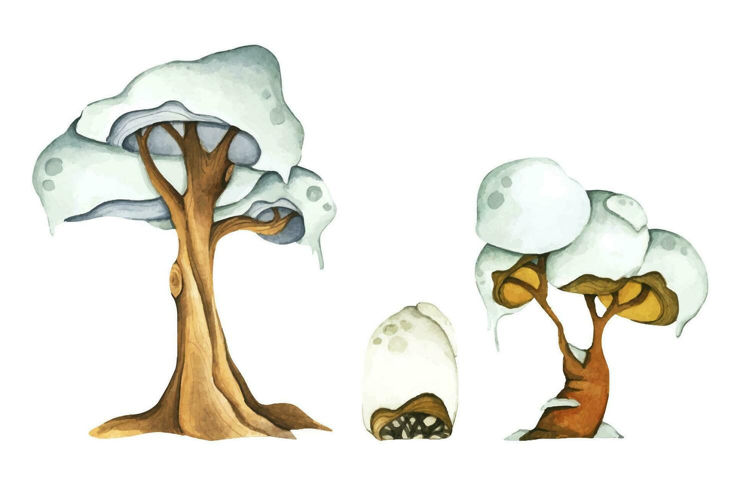 aquarelle illustration de hiver couvert de neige arbre. vecteur