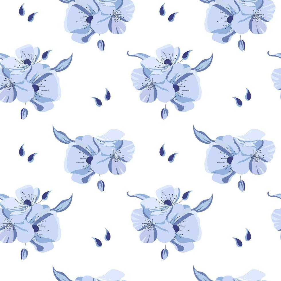 sans couture modèle de abstrait bleu hibiscus fleurs. illustration, arrière-plan, vecteur