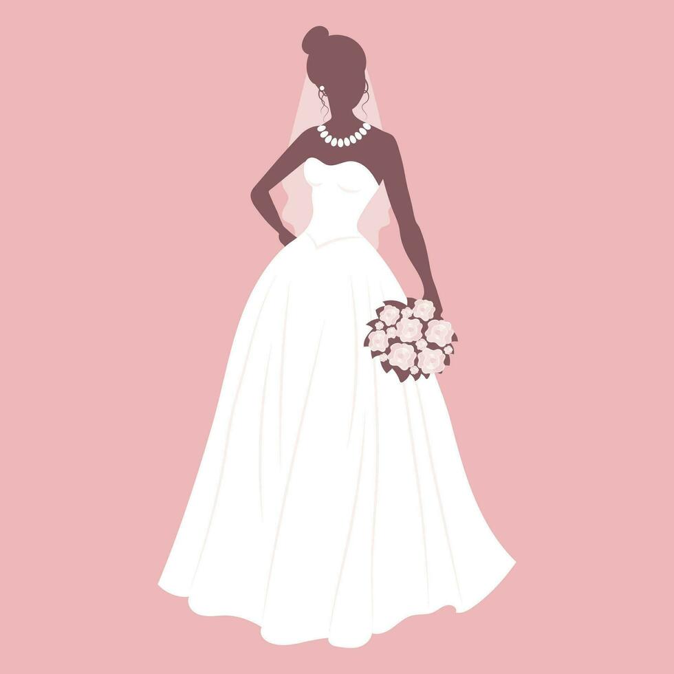 la mariée dans une mariage robe, silhouette. luxe mariage illustration, modèle pour invitation. illustration, vecteur