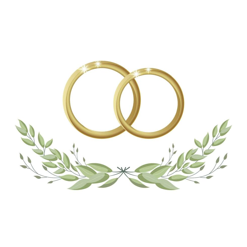 or mariage anneaux dans une couronne de eucalyptus feuilles. mariage clipart, logo pour invitation. vecteur