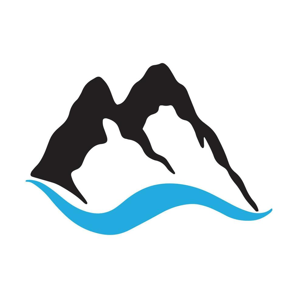 logos de rivières, ruisseaux, berges et ruisseaux. logo de rivière avec combinaison de montagnes et de terres agricoles avec modèle d'illustration vectorielle de conception de concept. vecteur