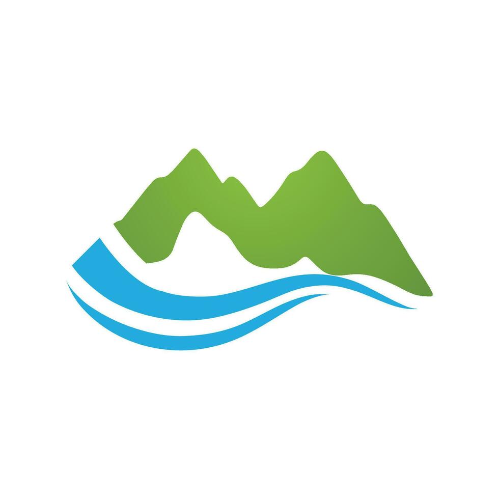 logos de rivières, ruisseaux, berges et ruisseaux. logo de rivière avec combinaison de montagnes et de terres agricoles avec modèle d'illustration vectorielle de conception de concept. vecteur