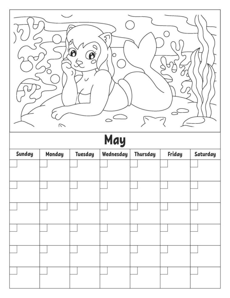 modèle de calendrier vierge pour un mois sans dates. design coloré avec un personnage mignon. illustration vectorielle. vecteur