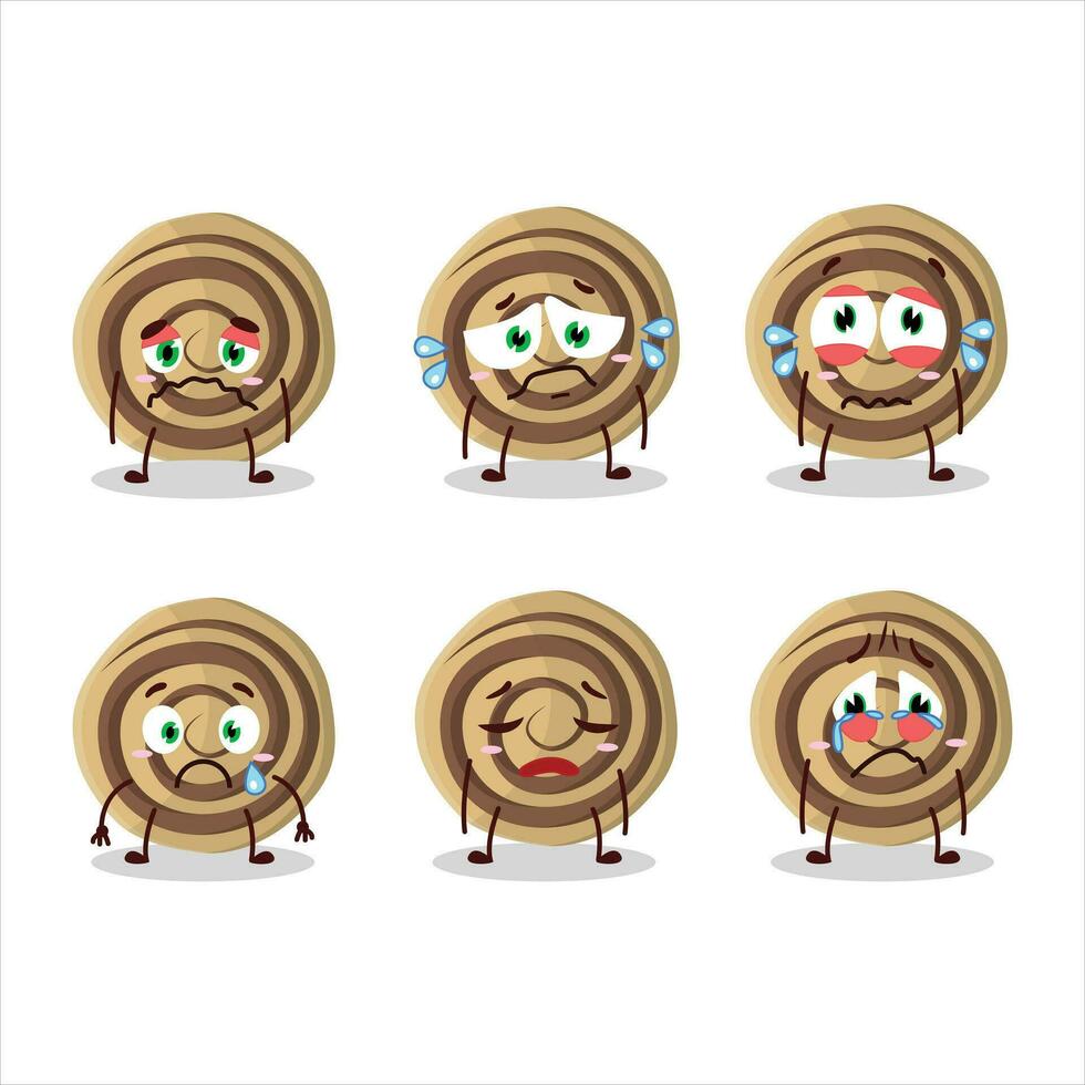 biscuits spirale dessin animé personnage avec triste expression vecteur